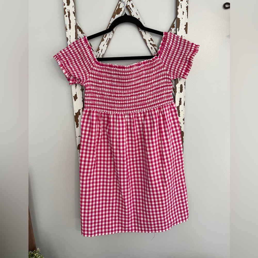 Boston Proper Pink and White Gingham Dress On‎ or Off the Shoulder Size Small